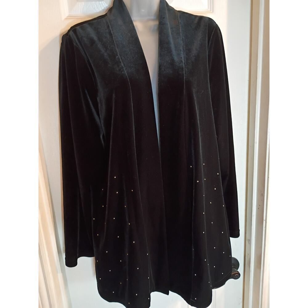 Travelers By Chicos Black Velvet Open Cardigan Silver Studs Sz3 XL Holiday...